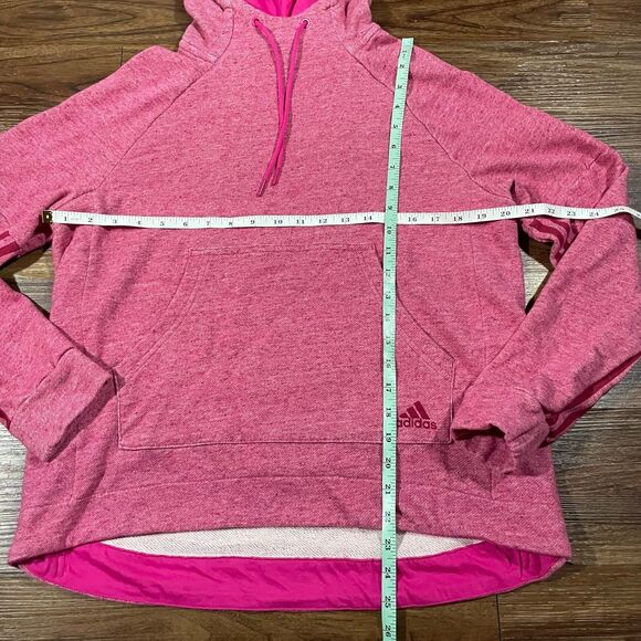 Adidas Womens Large Pink Pullover Hoodie Sweatshirt Kangaroo Pocket Hi Low Hem - Picture 2 of 8